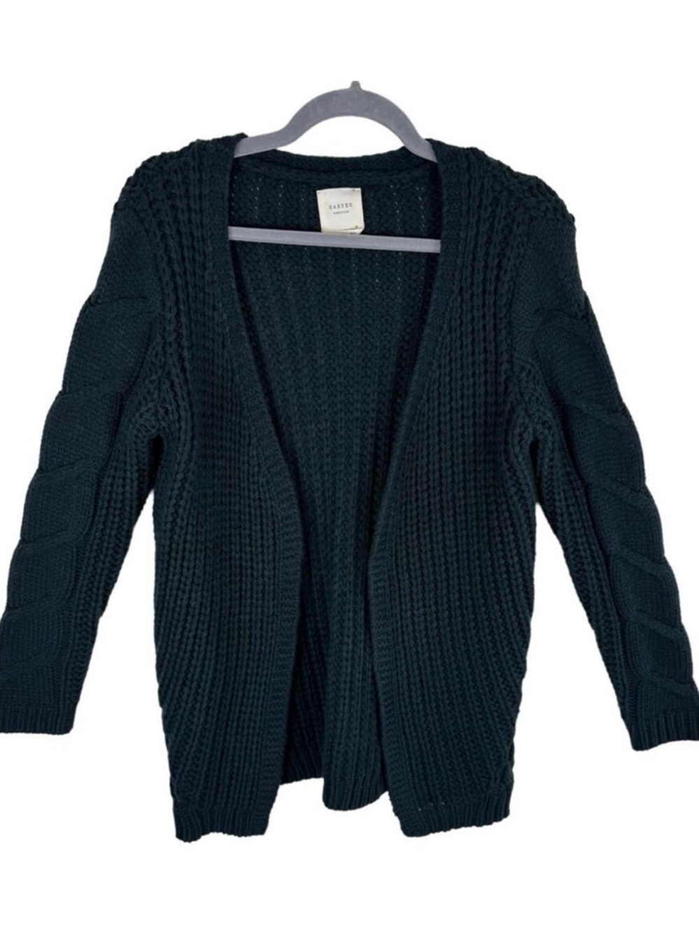 Harper Heritage Dark Green Chunky Knit Long Sleeve V-Neck Open Cardigan Size S